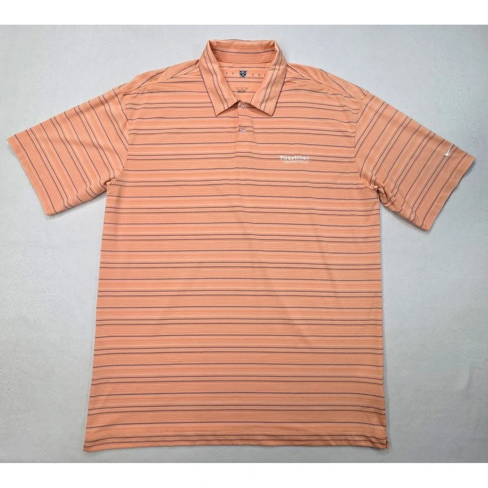 Nike‎ Firestone Country Club Polo Shirt Mens XL LIMITED USE Peach Striped